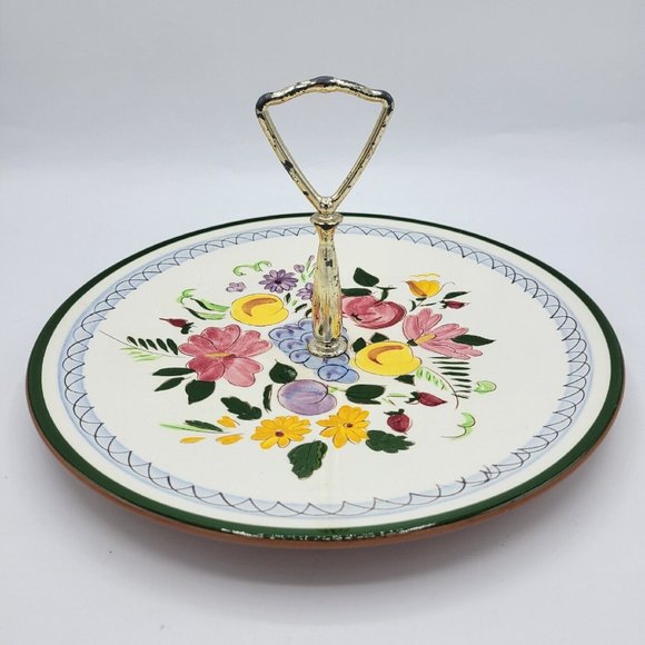 Vintage Stangl Pottery Tidbit Centerpiece Tray Handpainted Fruit And Flowers - Picture 9 of 9